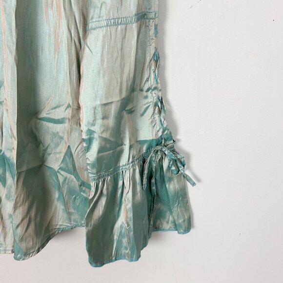 CINO Blue Iridescent Button Down Shirt Top Bell Sleeve Size Small Women's - Picture 3 of 5